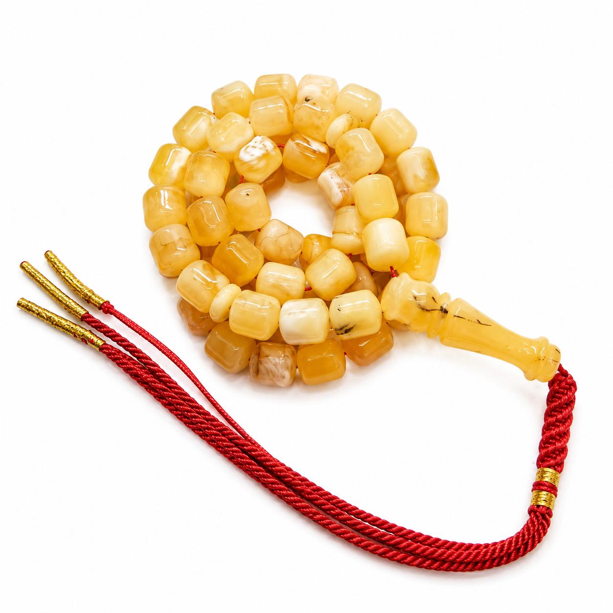 Natural Baltic Amber 72 beads Misbah 36gm Barrel shape