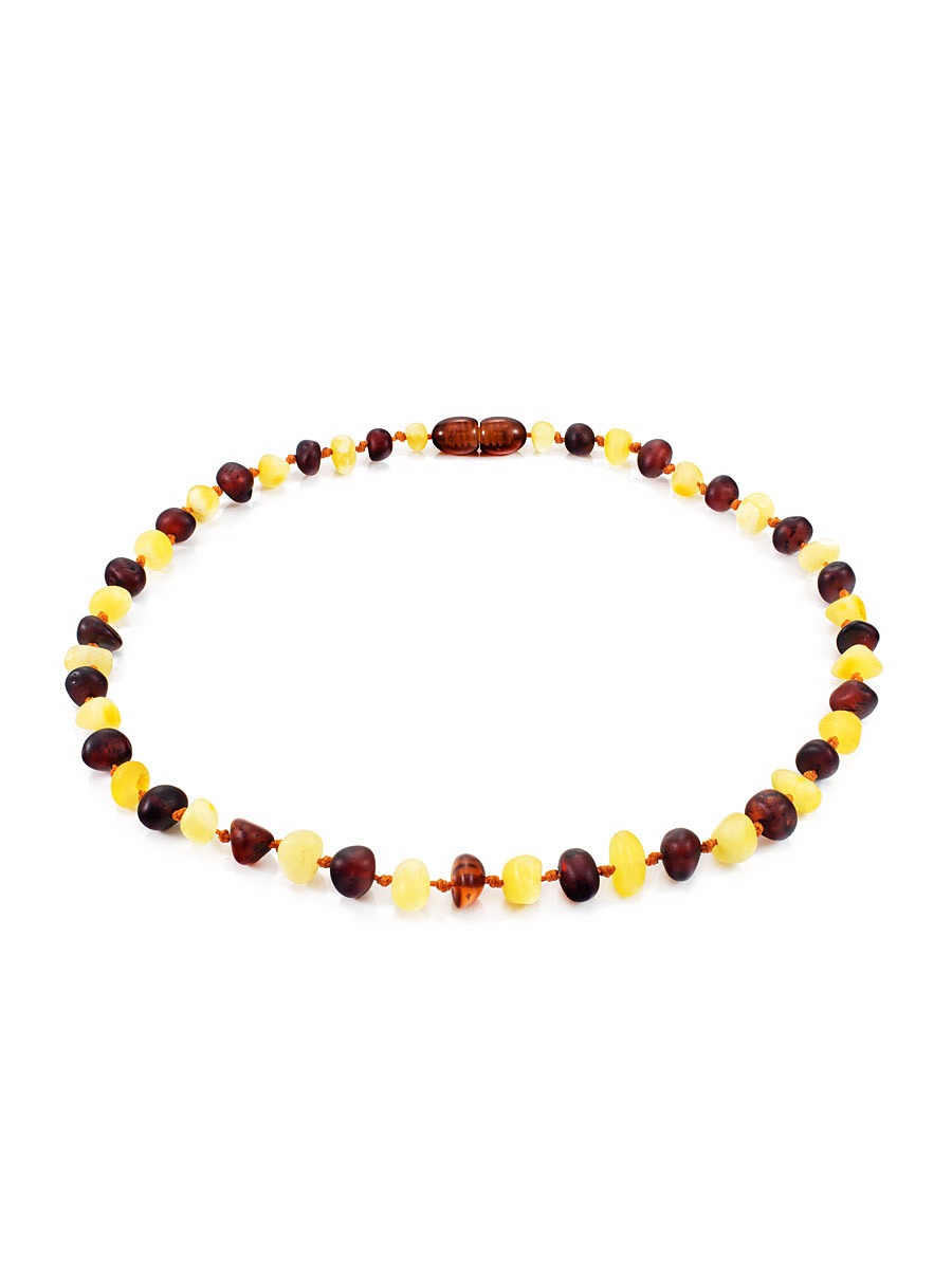 Children's beads with soft polishing from natural amber "Pebble two-color matte" - Image 4