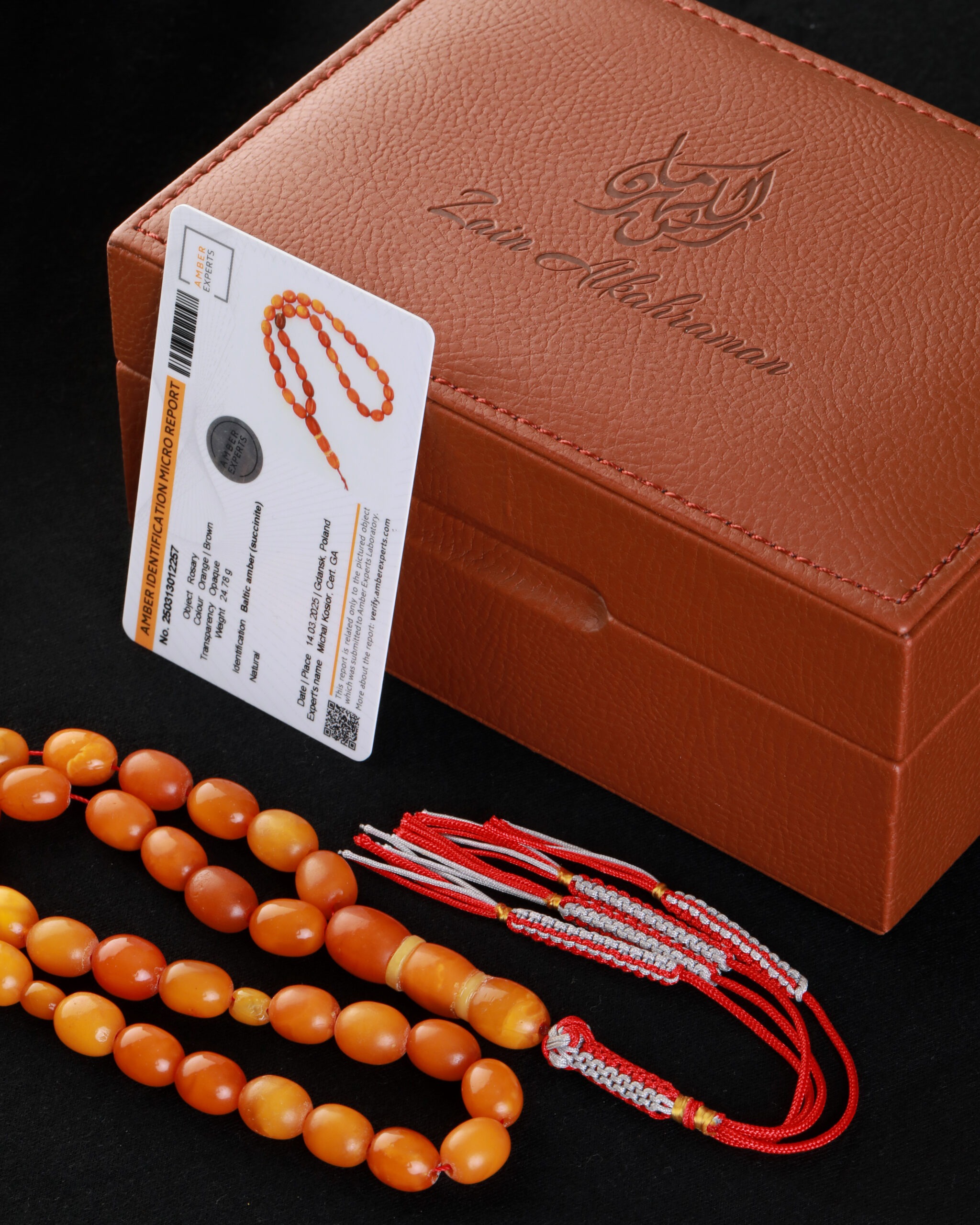 Old German Amber Misbah with Certificate 24g 33 beads olive shape - Image 2