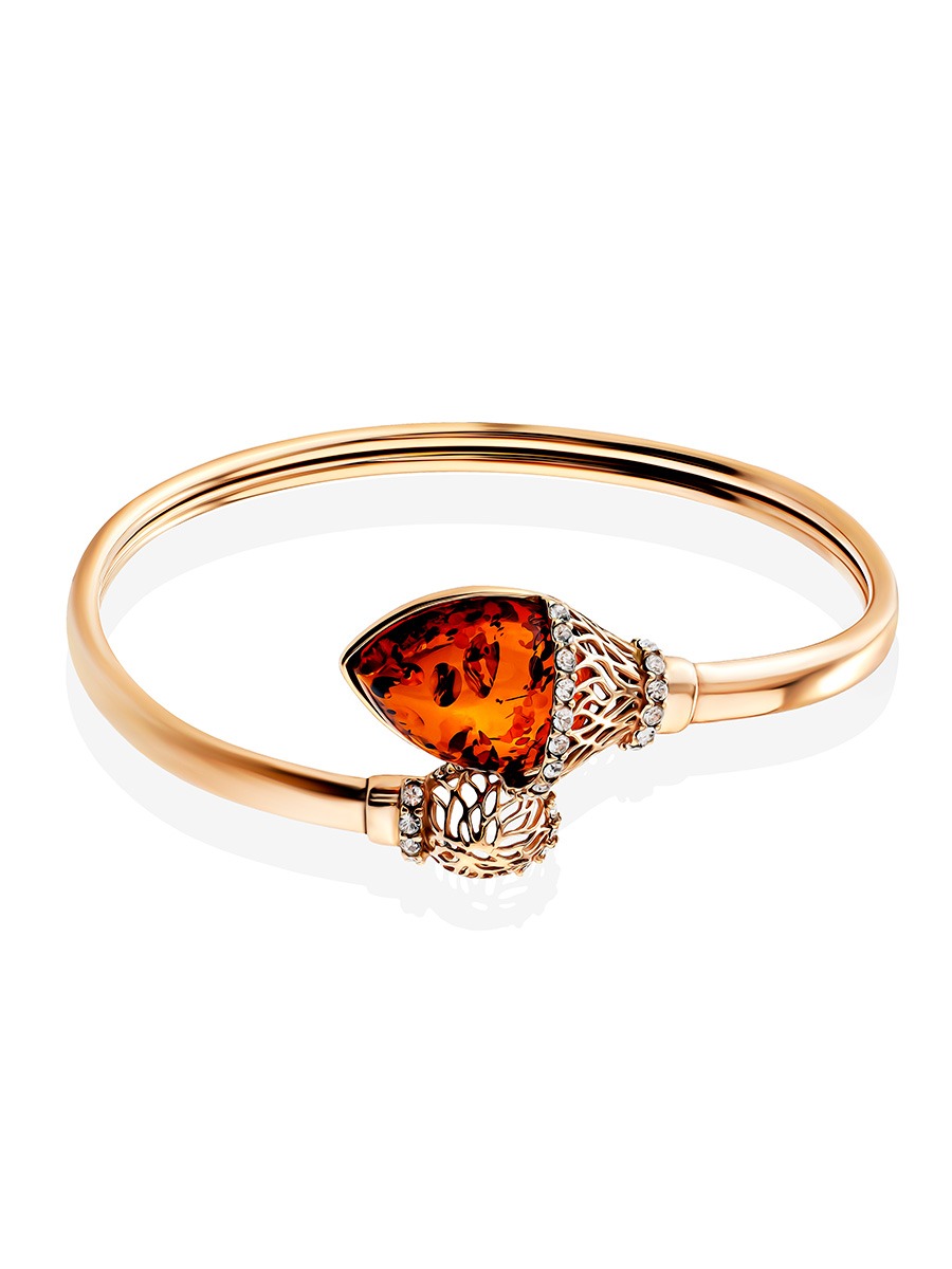 A vibrant snake bracelet with cognac amber and cubic zirconia "Anbarin"