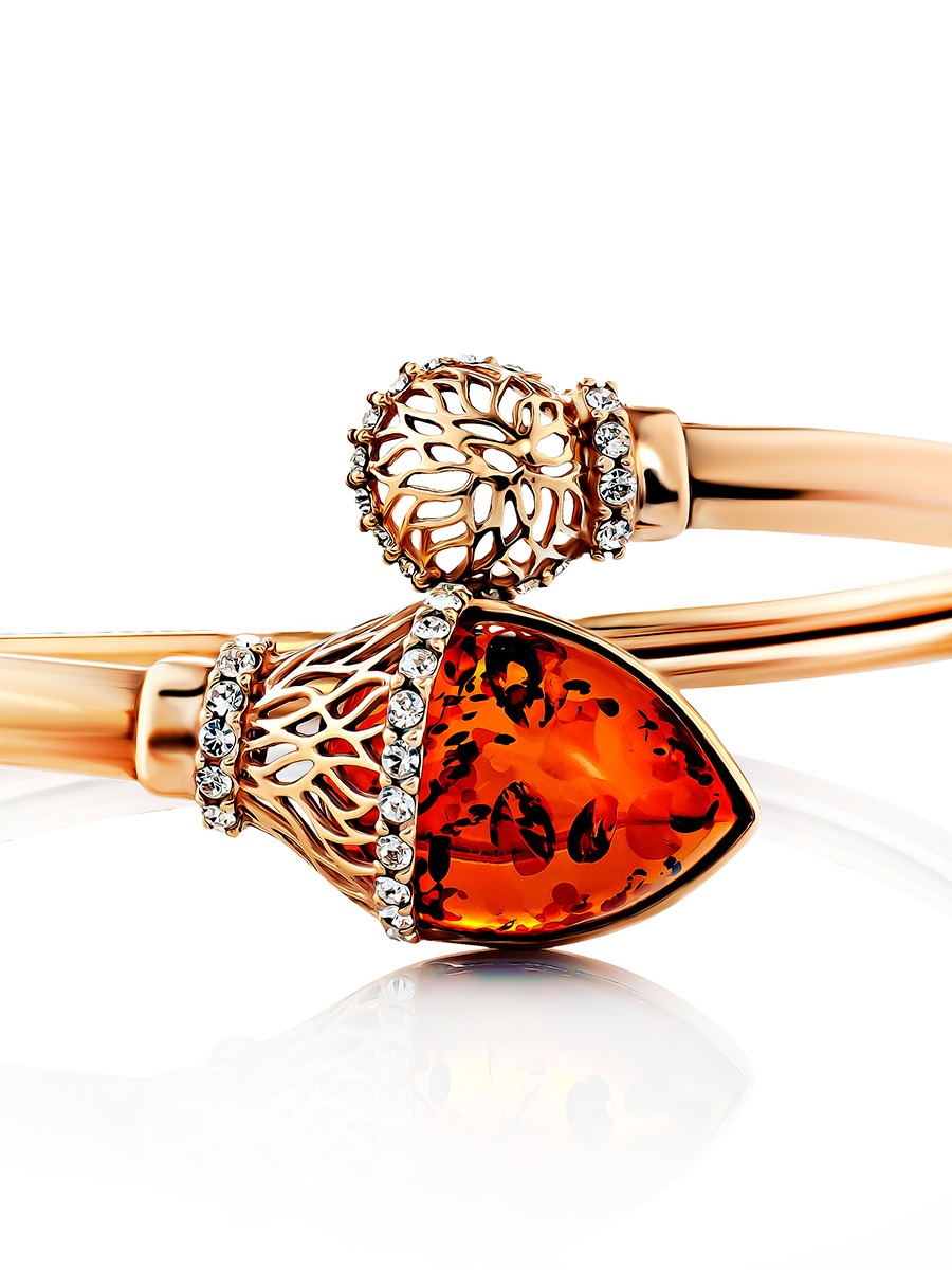 A vibrant snake bracelet with cognac amber and cubic zirconia "Anbarin" - Image 2