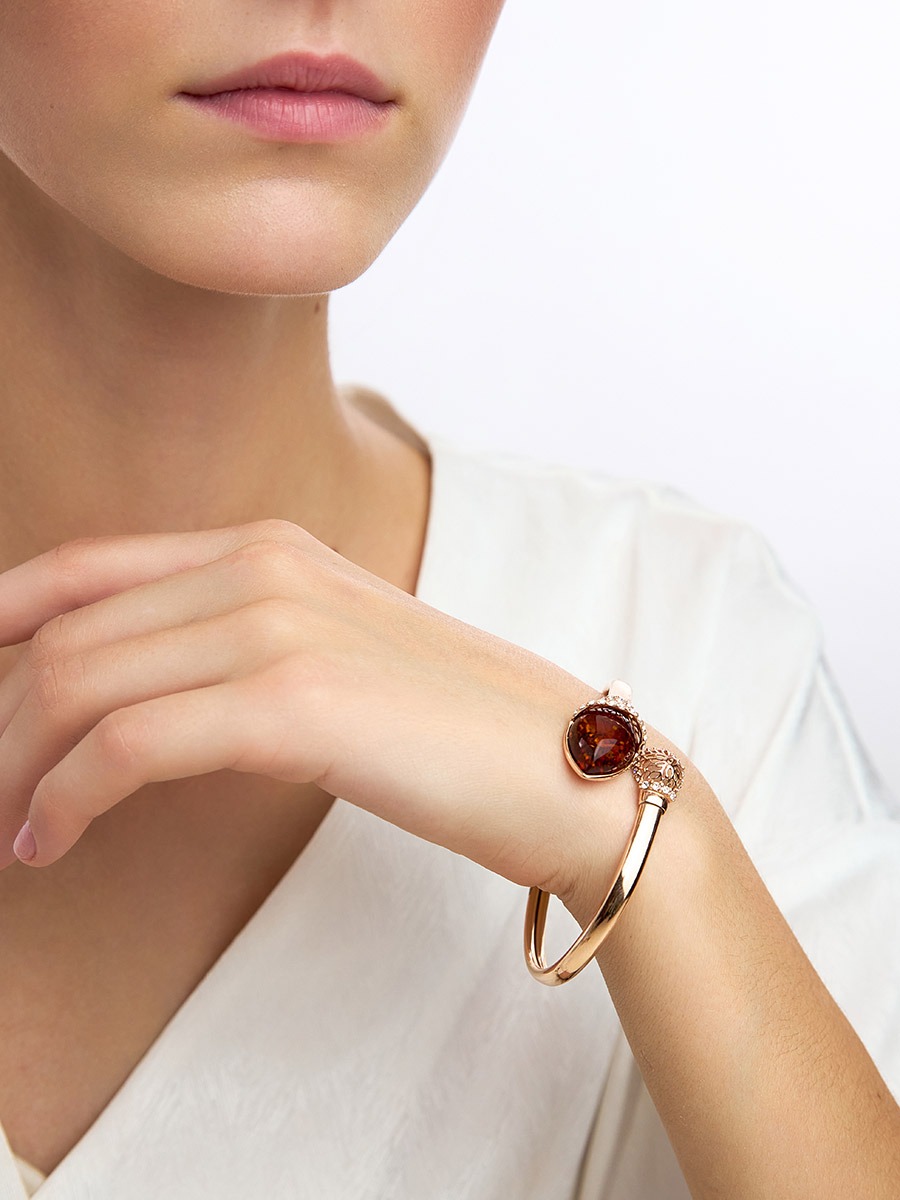 A vibrant snake bracelet with cognac amber and cubic zirconia "Anbarin" - Image 3