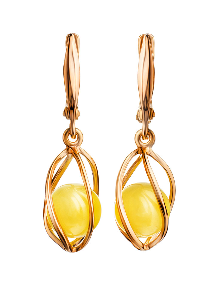 Bright gold-plated earrings with natural honey amber Algeria