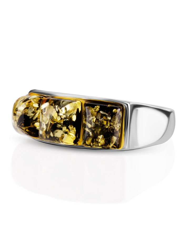 Bright ring Mosaic with natural green amber 17.5 - Image 4