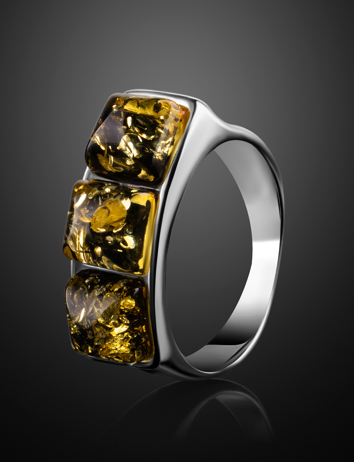 Bright ring Mosaic with natural green amber 17.5 - Image 2
