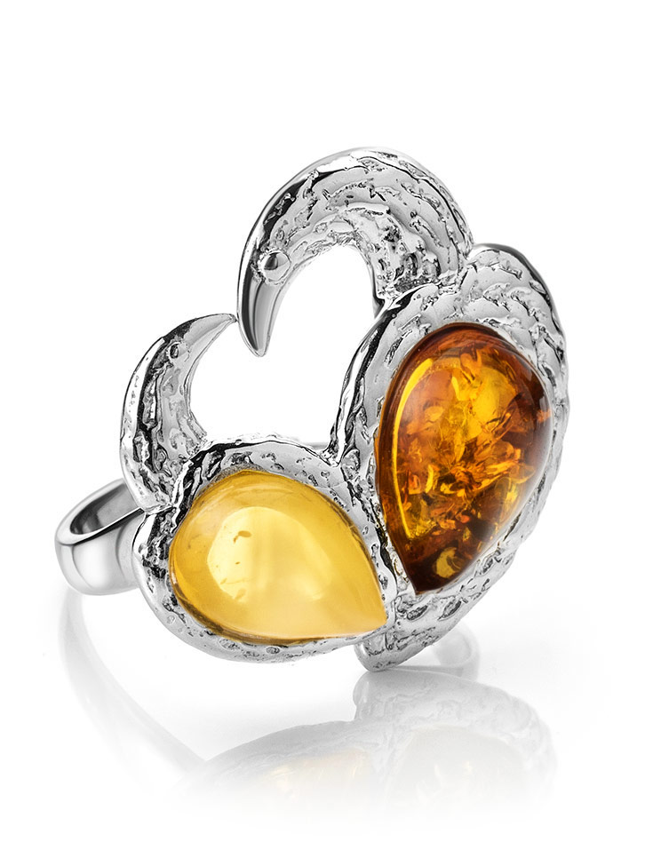 Bright ring with an insert made of natural amber in honey and cognac colors Lyrica 17.5 - Image 2