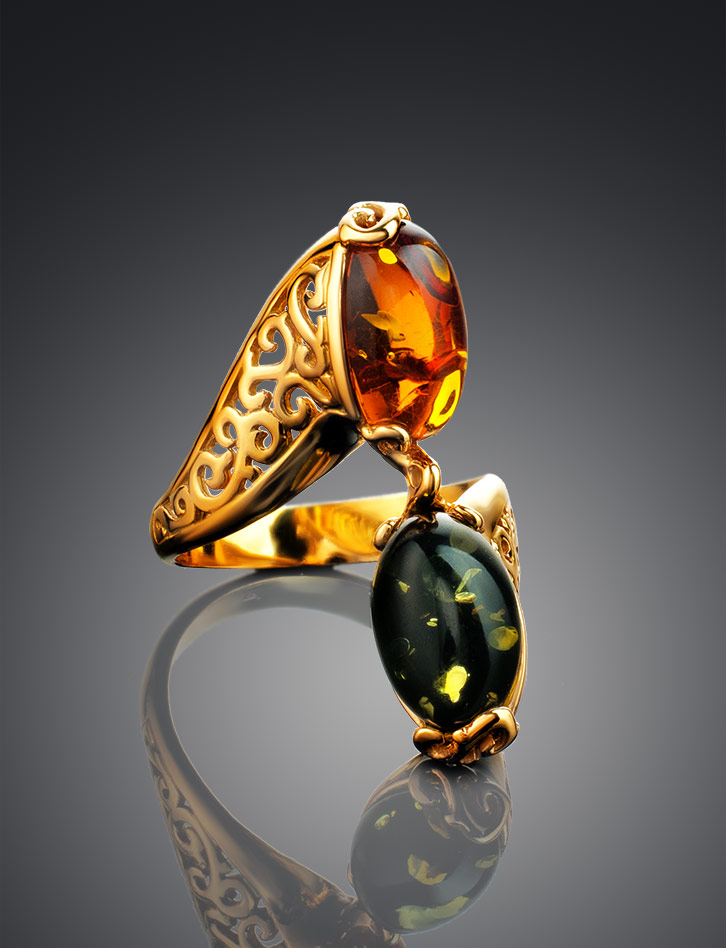 Bright ring with natural amber in two bright shades Casablanca 17.5 - Image 5