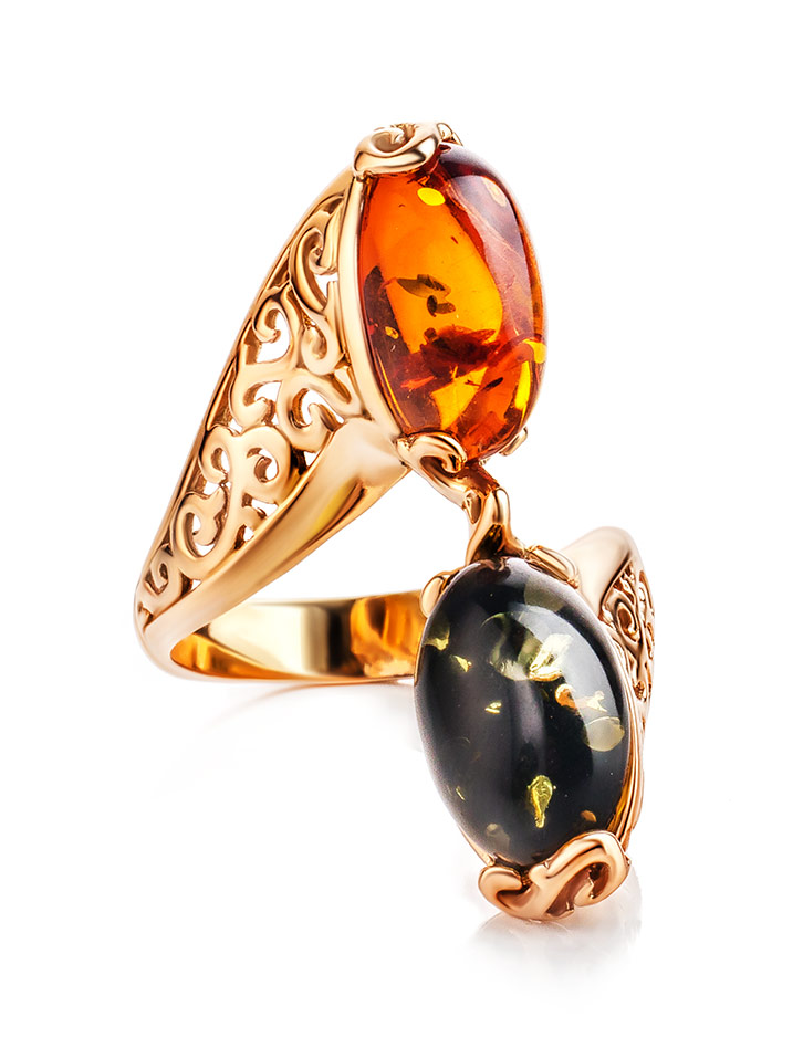 Bright ring with natural amber in two bright shades Casablanca 17.5 - Image 4