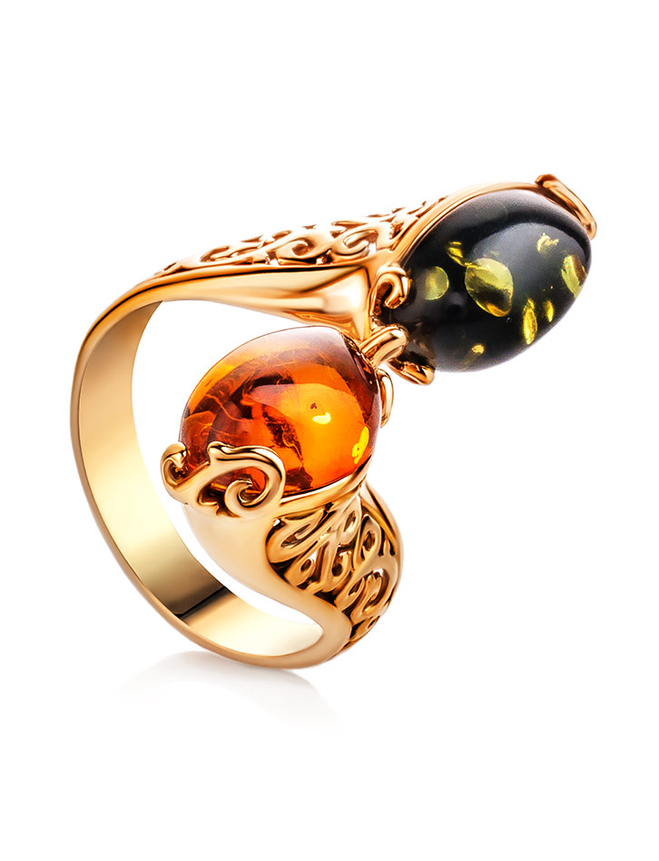 Bright ring with natural amber in two bright shades Casablanca 17.5 - Image 2