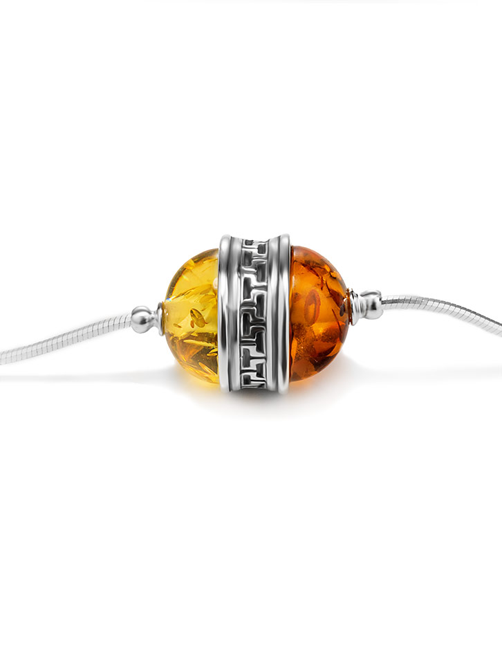 Chain necklace with charm made of natural amber of different shades Tais - Image 3