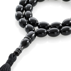 A Glossy Muslim rosary with 33 olive beads made of natural molded amber - Image 1