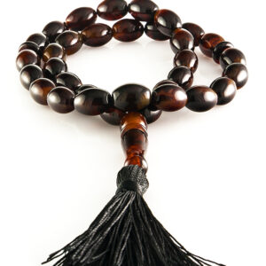 A Glossy Muslim rosary with 33 olive beads made of natural molded amber - Image 2