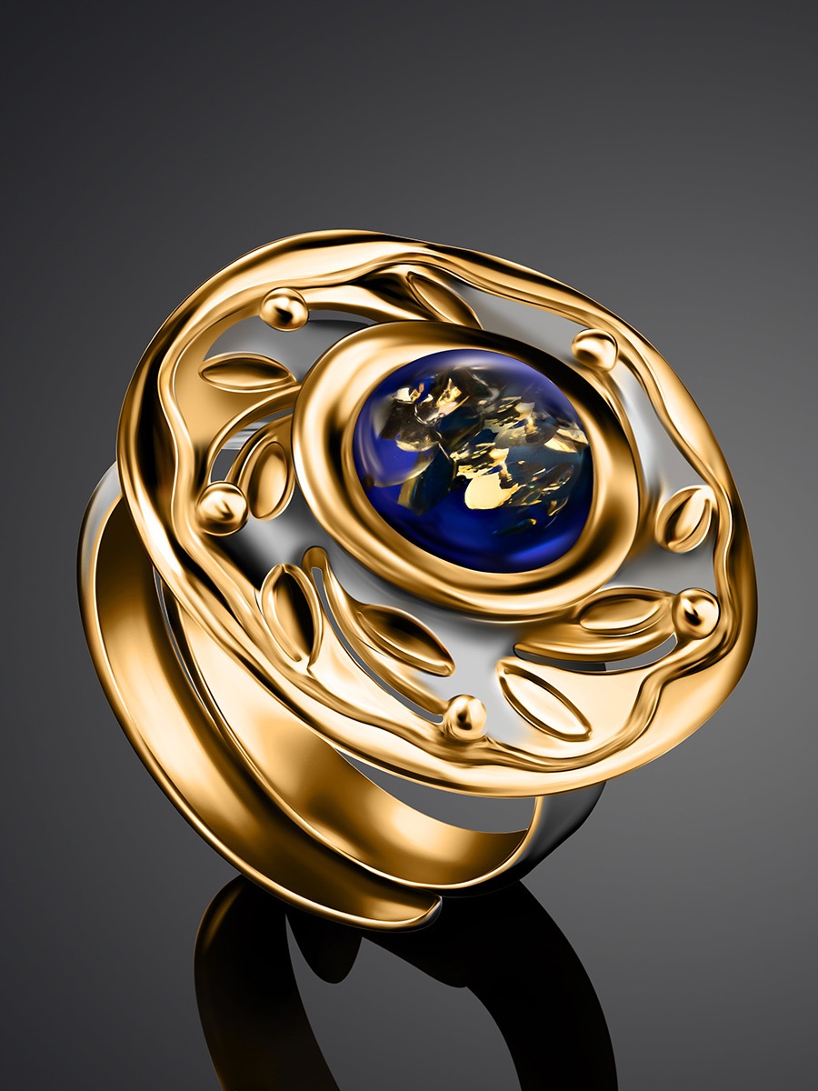 Amazing vintage design ring decorated with blue Aida amber - Image 3