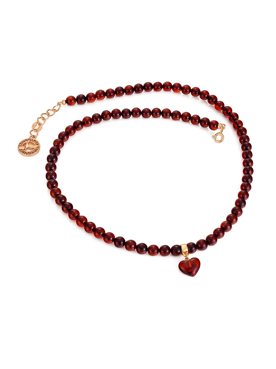 Bright cherry amber choker with heart pendant "Caramel" - Image 4
