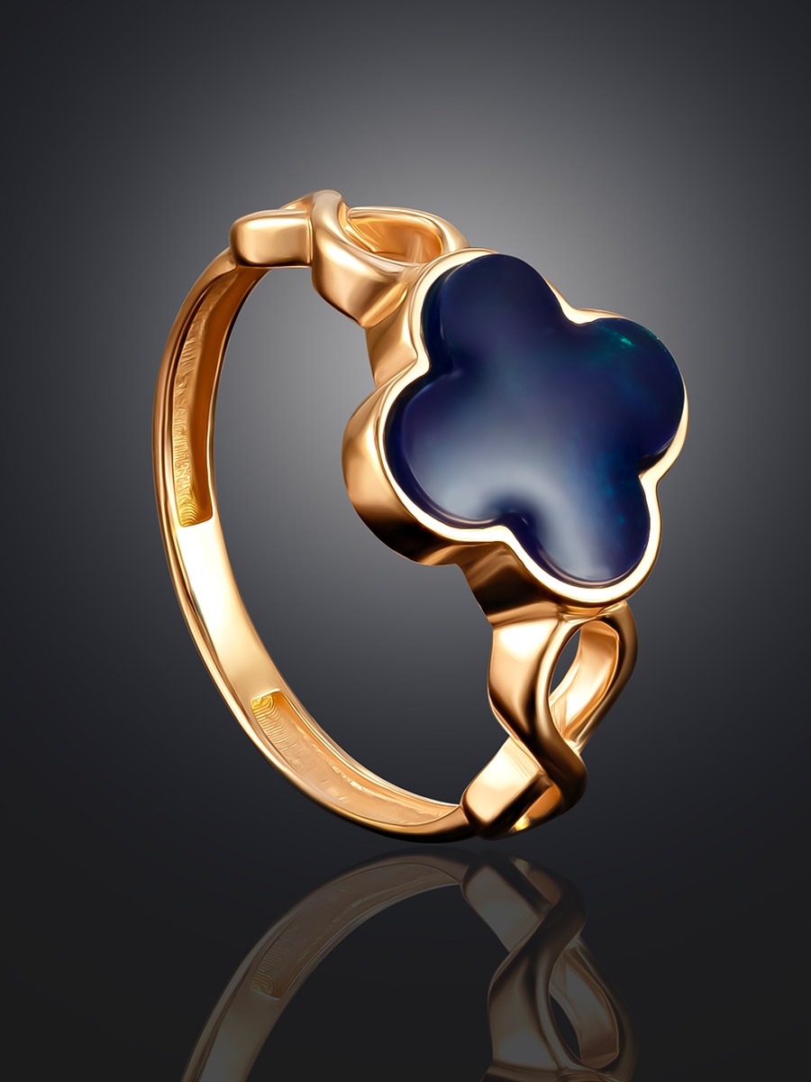 Fashionable gold plated ring with blue amber "Monaco" - Image 2