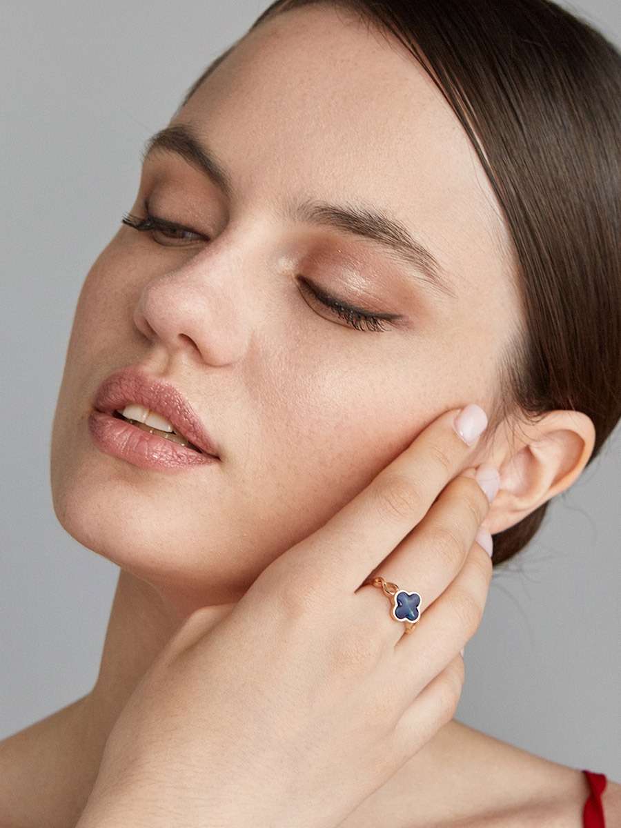 Fashionable gold plated ring with blue amber "Monaco" - Image 3