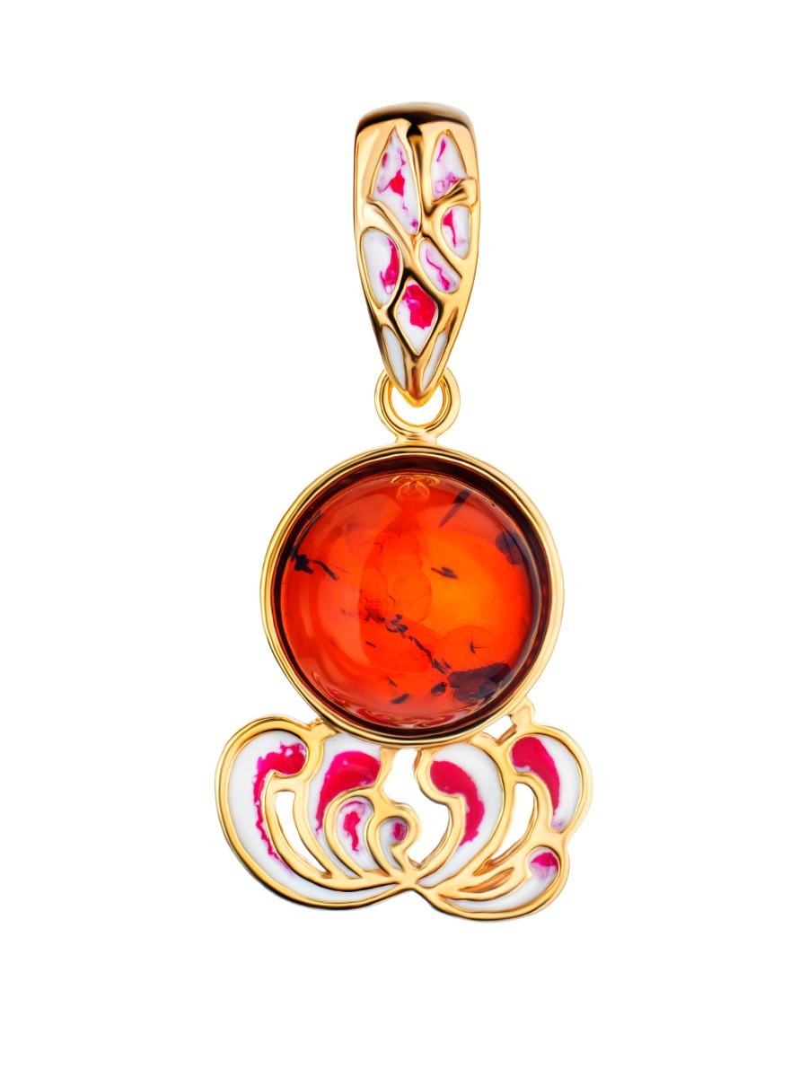 A beautiful pendant decorated with natural cognac amber "Suzdal"