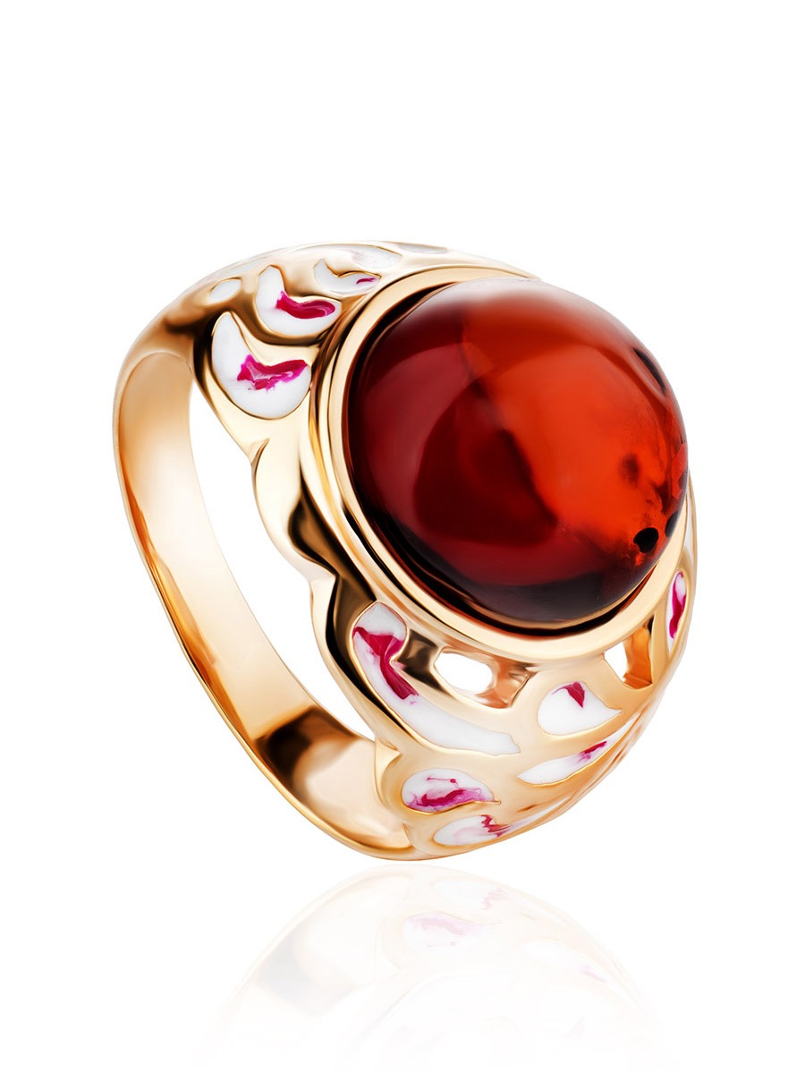 spectacular gold-plated ring "Suzdal" with natural amber 17.5