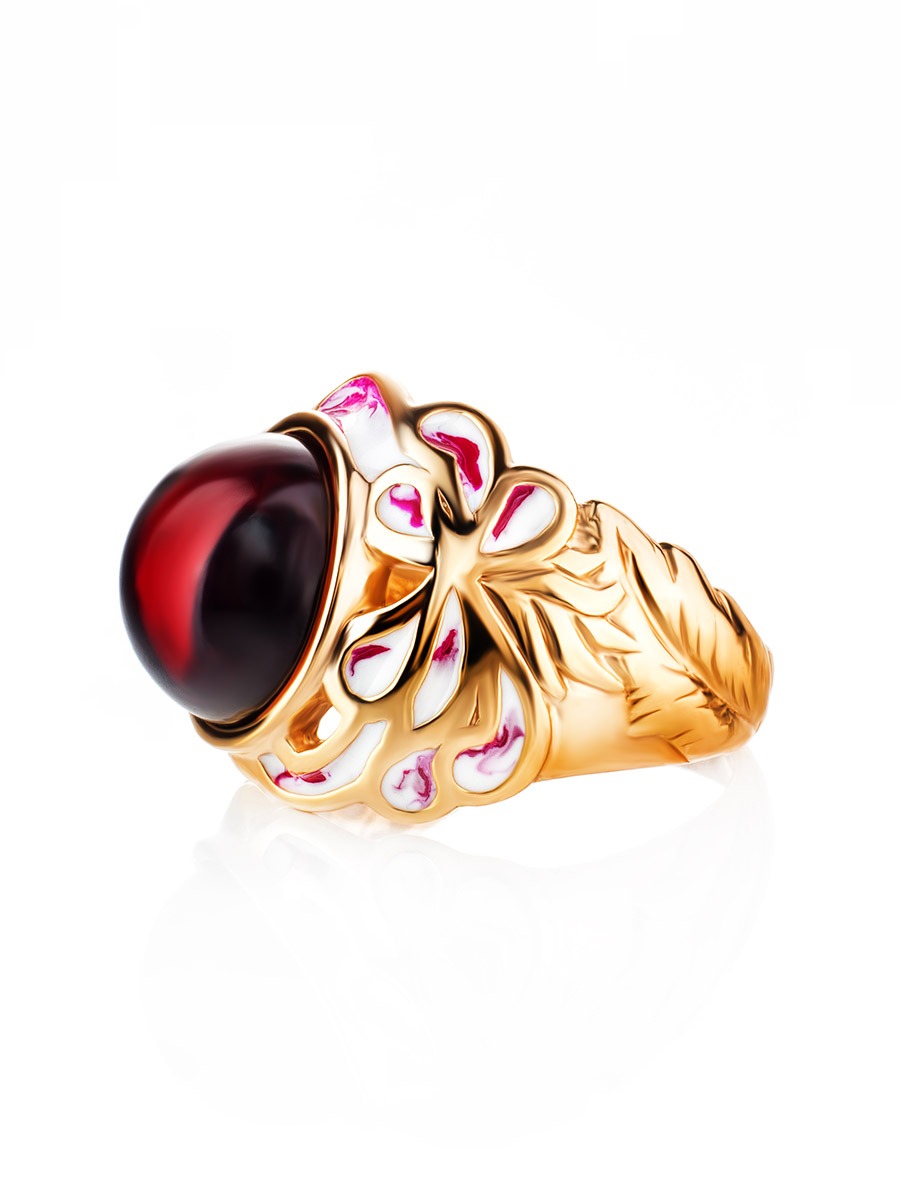 spectacular gold-plated ring "Suzdal" with natural amber 17.5 - Image 2