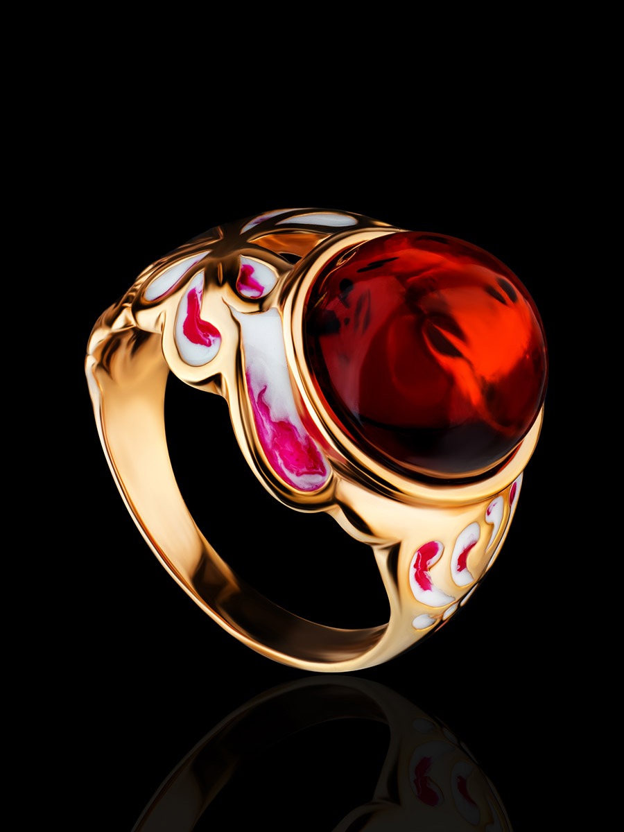 spectacular gold-plated ring "Suzdal" with natural amber 17.5 - Image 3