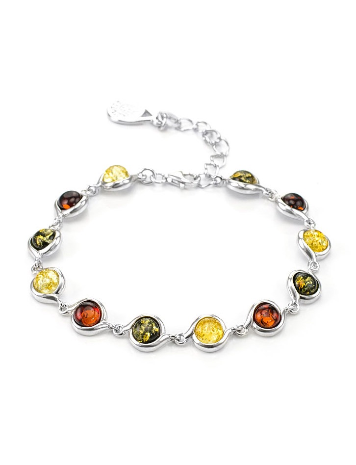 A bright bracelet made of natural amber in three colors called "Berry
