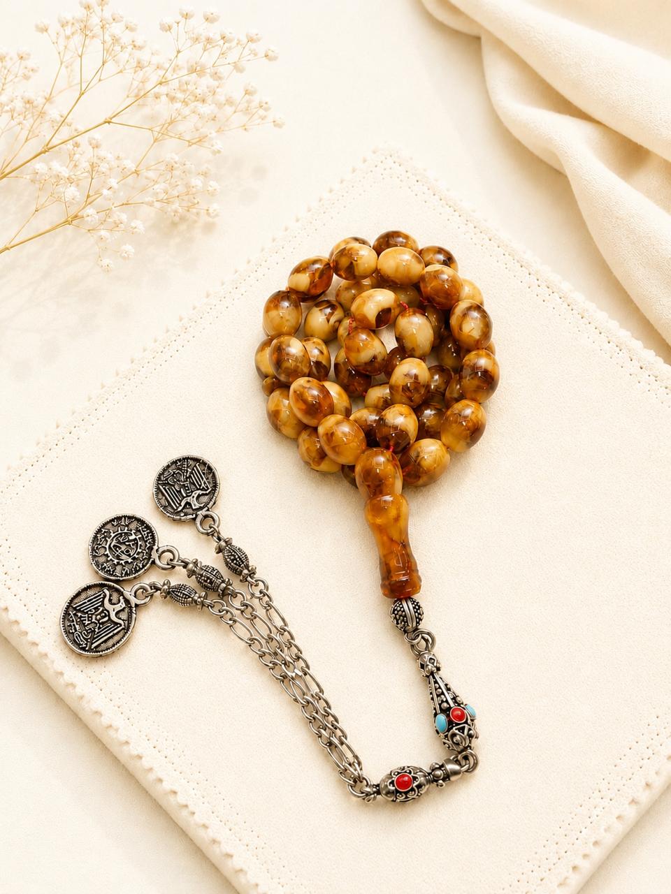 High Quality Natural Pressed Amber 40gm 45 Beads Tasbih - Image 3