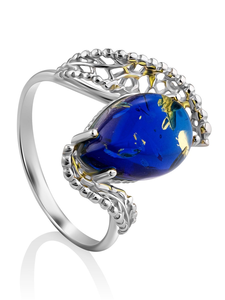 Original openwork ring with blue amber "Venus"