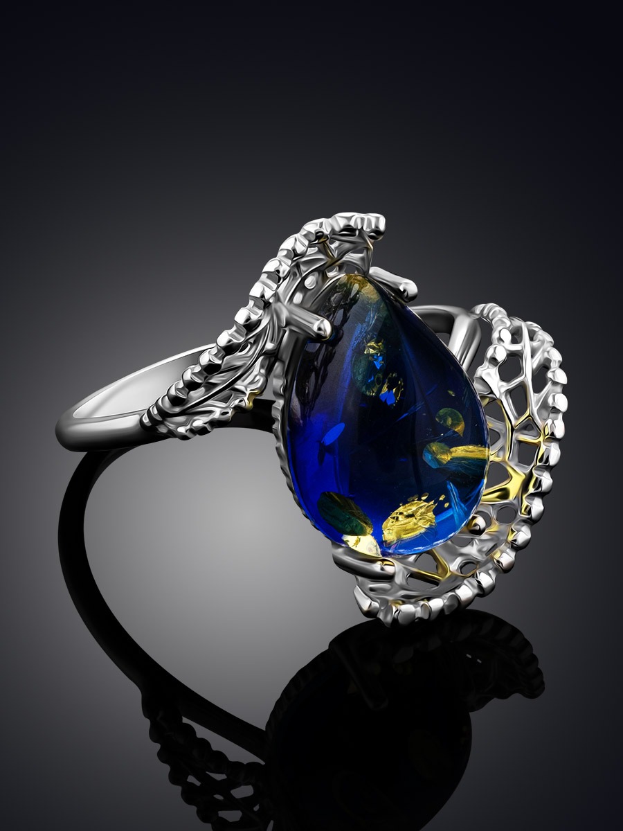 Original openwork ring with blue amber "Venus" - Image 3