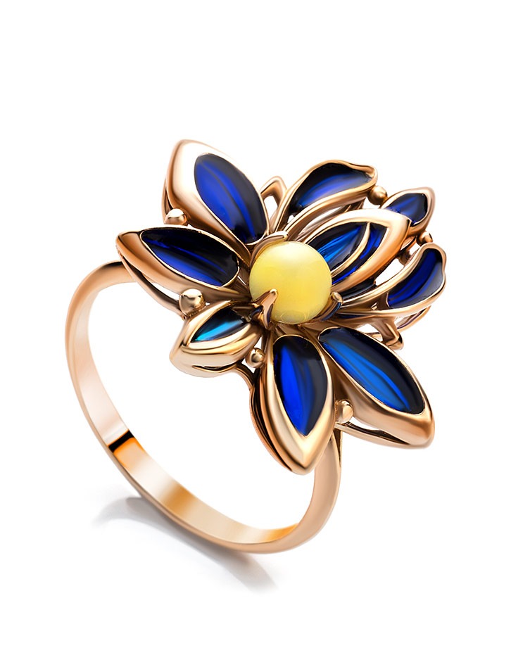 A magnificent gold-plated ring with natural amber and Verona enamel - Image 3