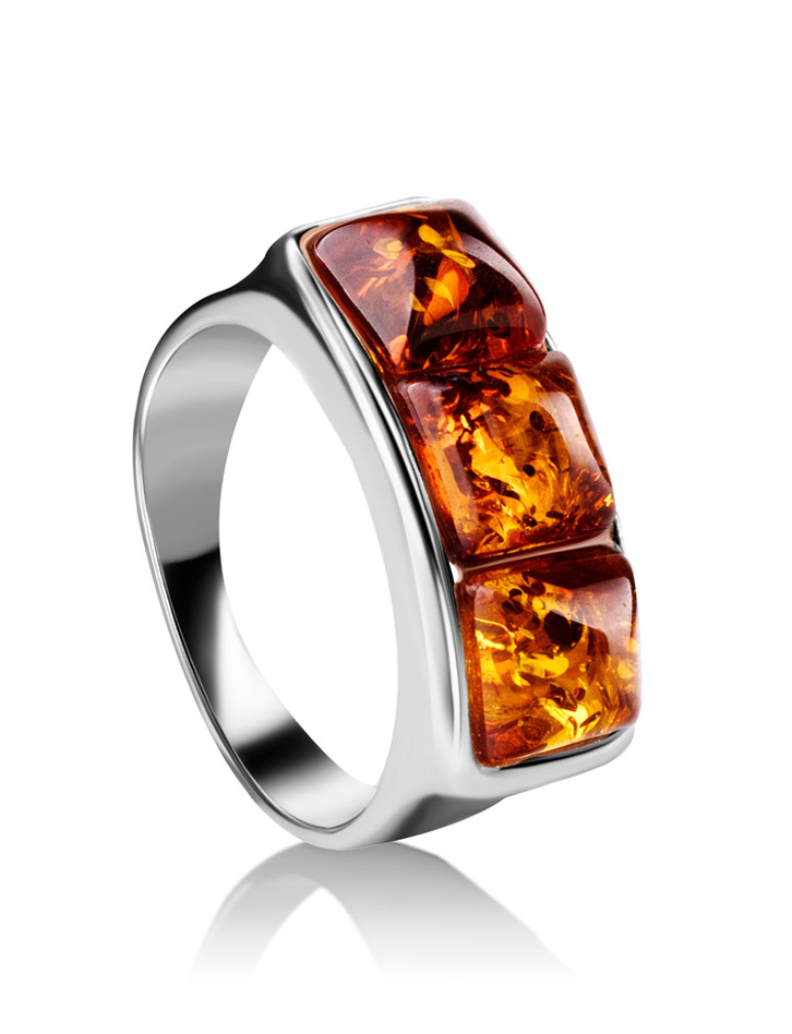 Ring with three inserts of sparkling amber Mosaic 16