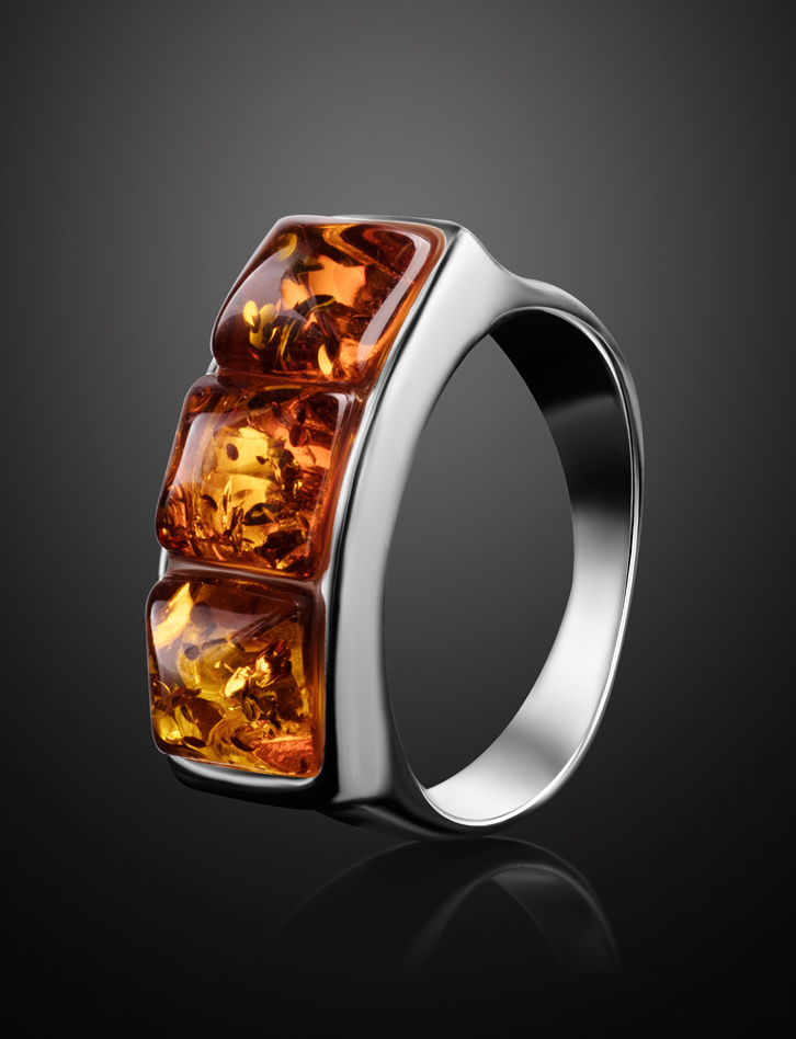Ring with three inserts of sparkling amber Mosaic 16 - Image 2