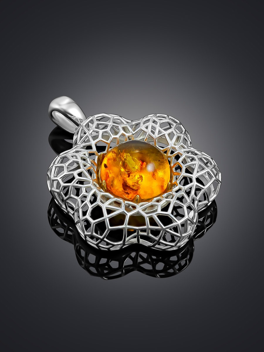 Feminine pendant with natural golden amber "Physalis" - Image 2