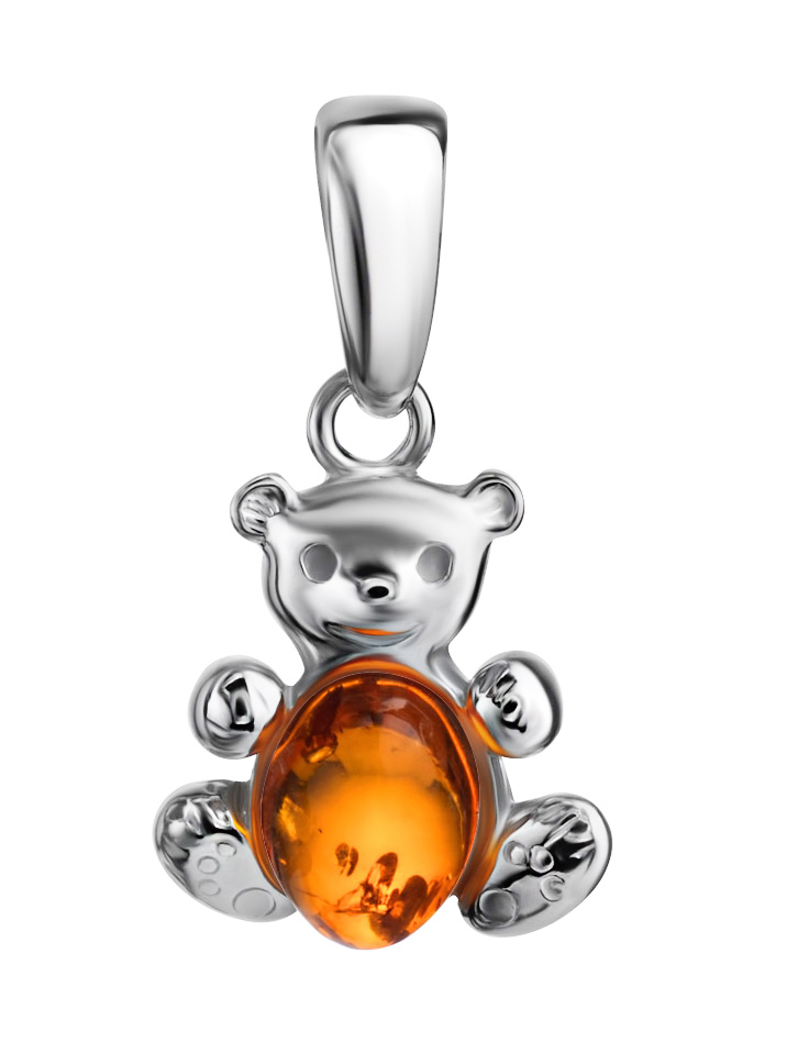 Small pendant for a girl Dog Cat Teddy Bear with cognac amber