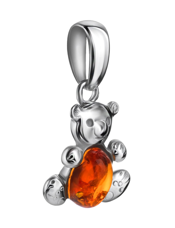 Small pendant for a girl Dog Cat Teddy Bear with cognac amber - Image 3