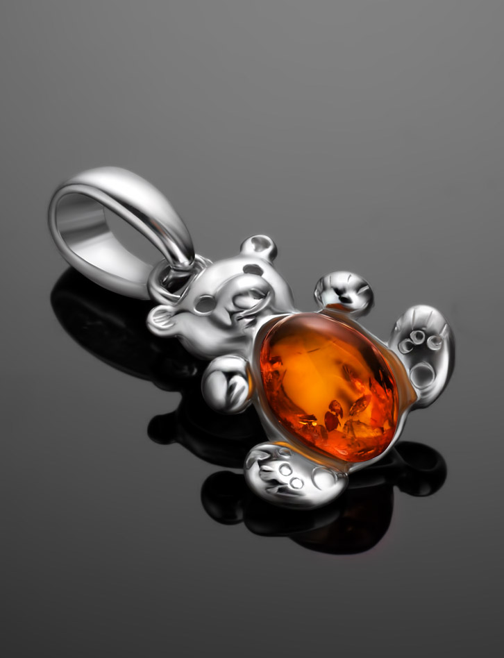 Small pendant for a girl Dog Cat Teddy Bear with cognac amber - Image 2