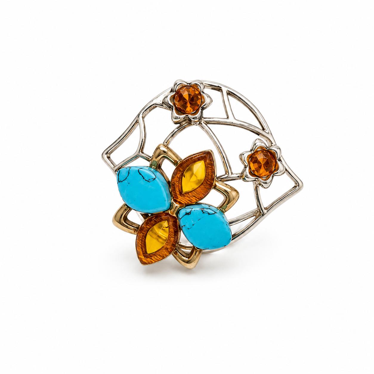 Azure Blossom Amber & Turquoise Ring