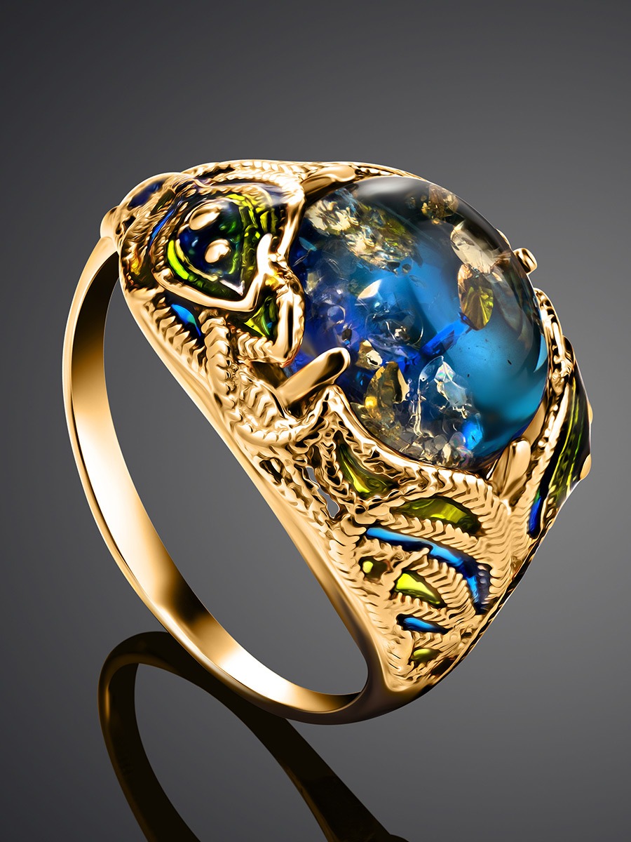 Luxurious ring with blue amber "Peacock" - Image 3