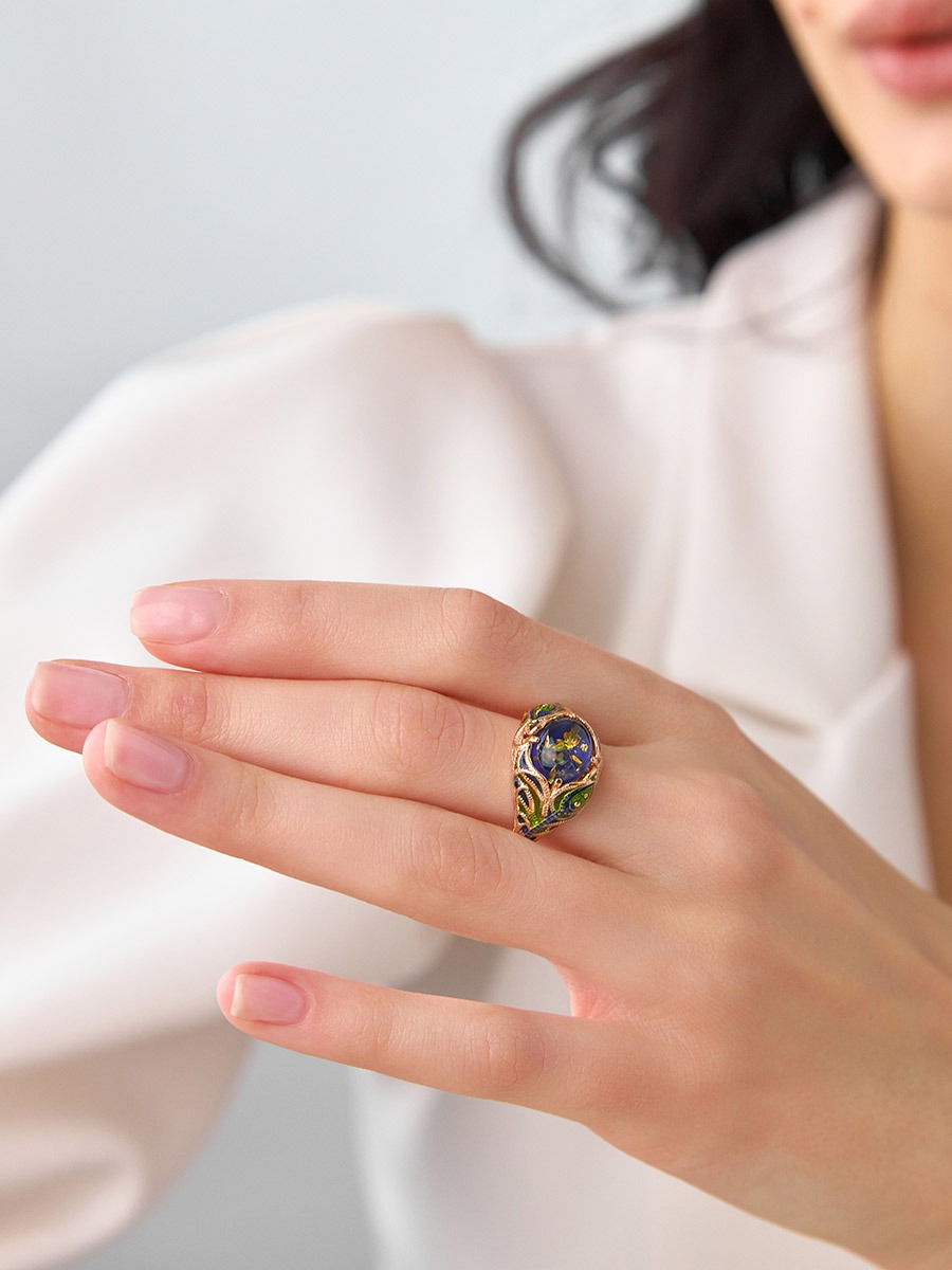 Luxurious ring with blue amber "Peacock" - Image 2