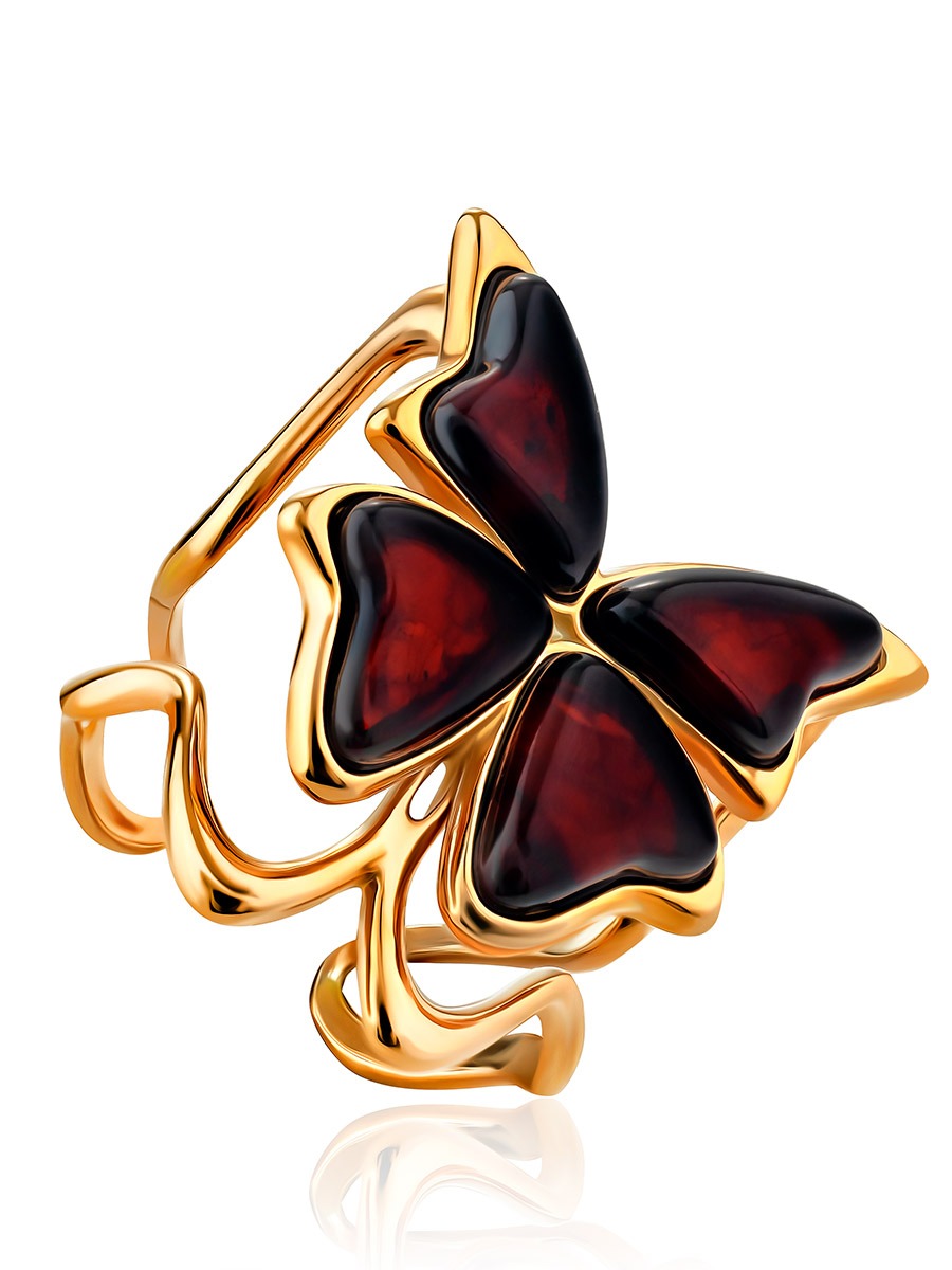 Cherry Amber Butterfly Ring "April"16