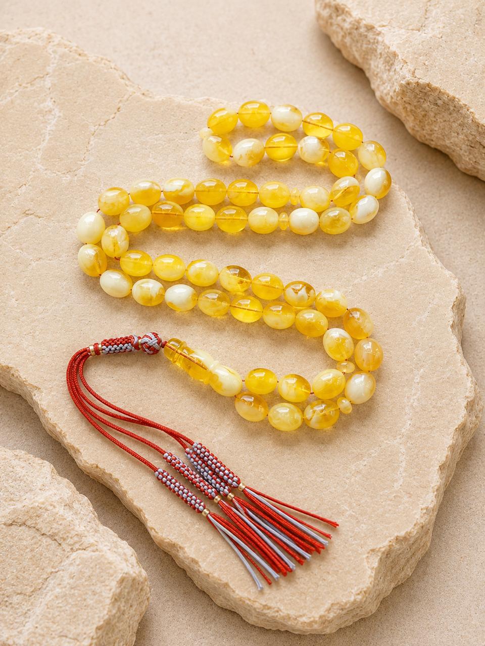 Misbah Monoosaf Polish Natural Baltic Amber with Certificate 43g 55 Beads - Image 2