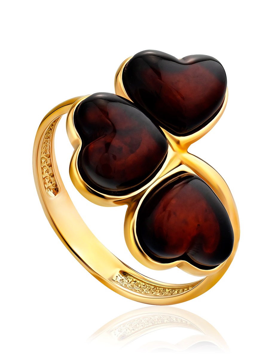 Spectacular cherry-colored amber ring "Trismegistus" 17.5