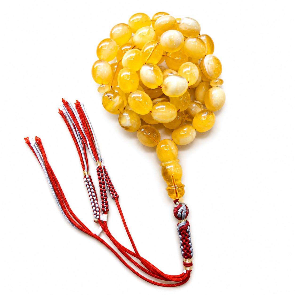 Misbah Monoosaf Polish Natural Baltic Amber with Certificate 43g 55 Beads