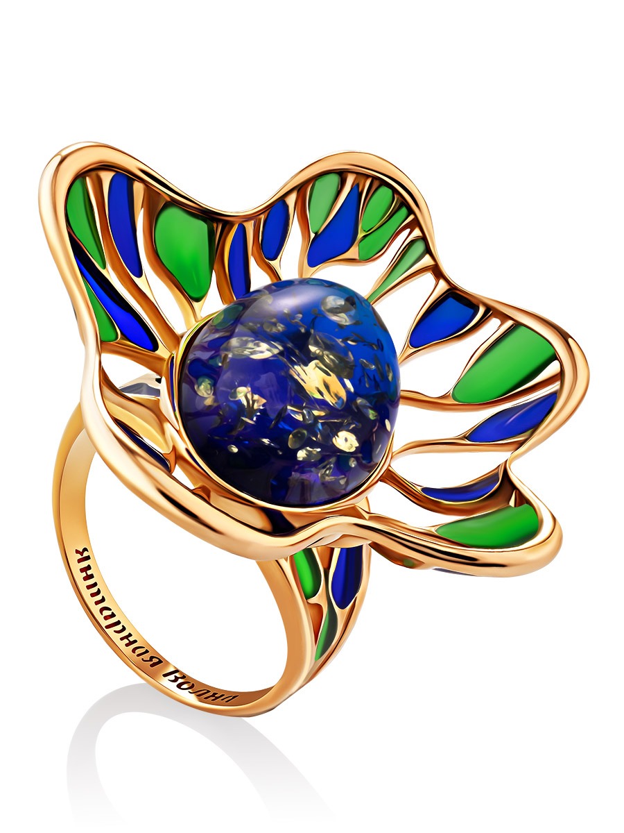 Extravagant Verona enamel ring decorated with amber