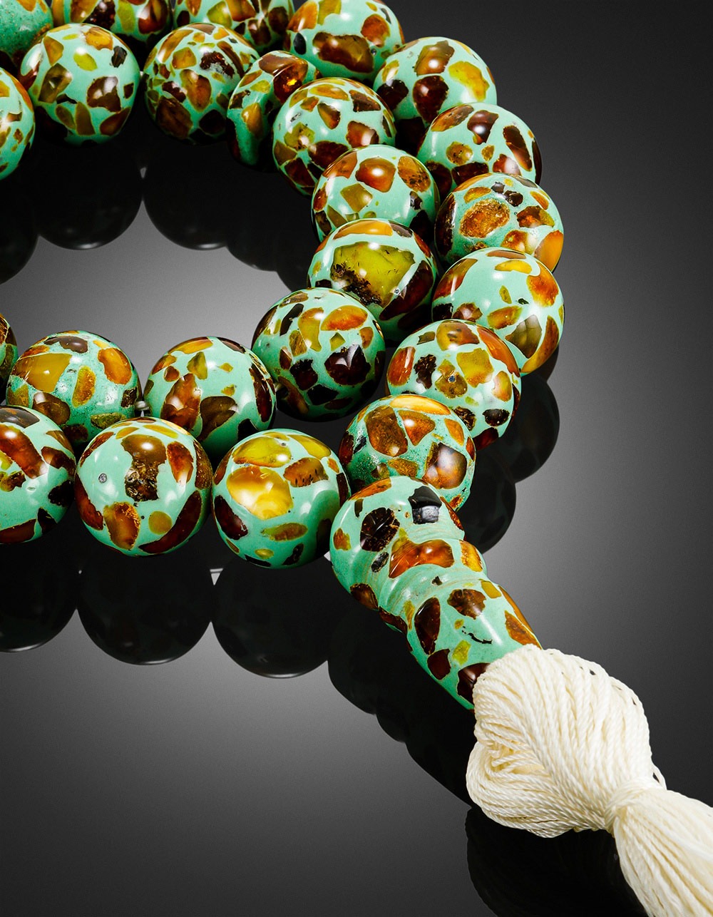 Muslim prayer beads with 33 amber mosaic beads "Dalmatian" - Image 2