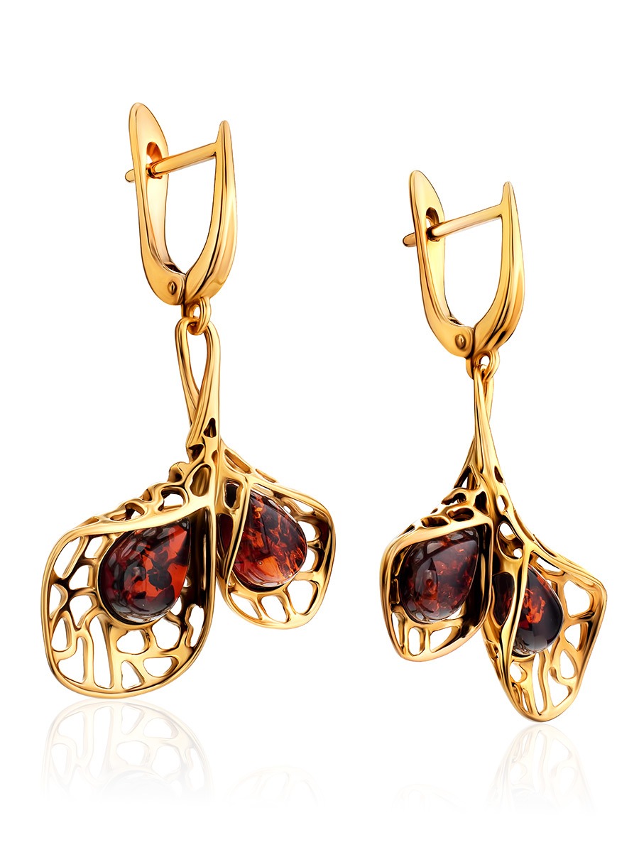 Spectacular cherry-colored amber earrings "Venus"