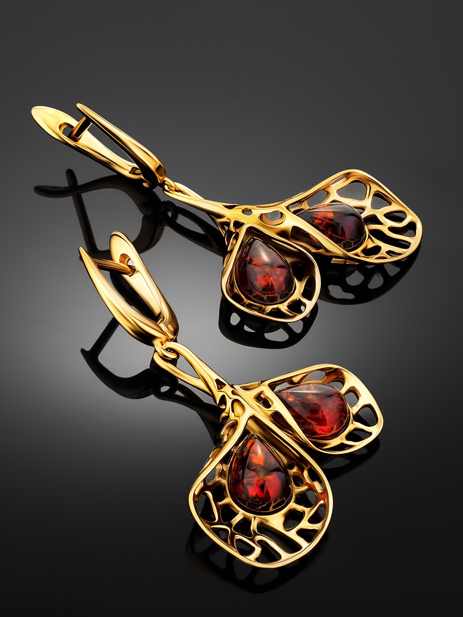 Spectacular cherry-colored amber earrings "Venus" - Image 2