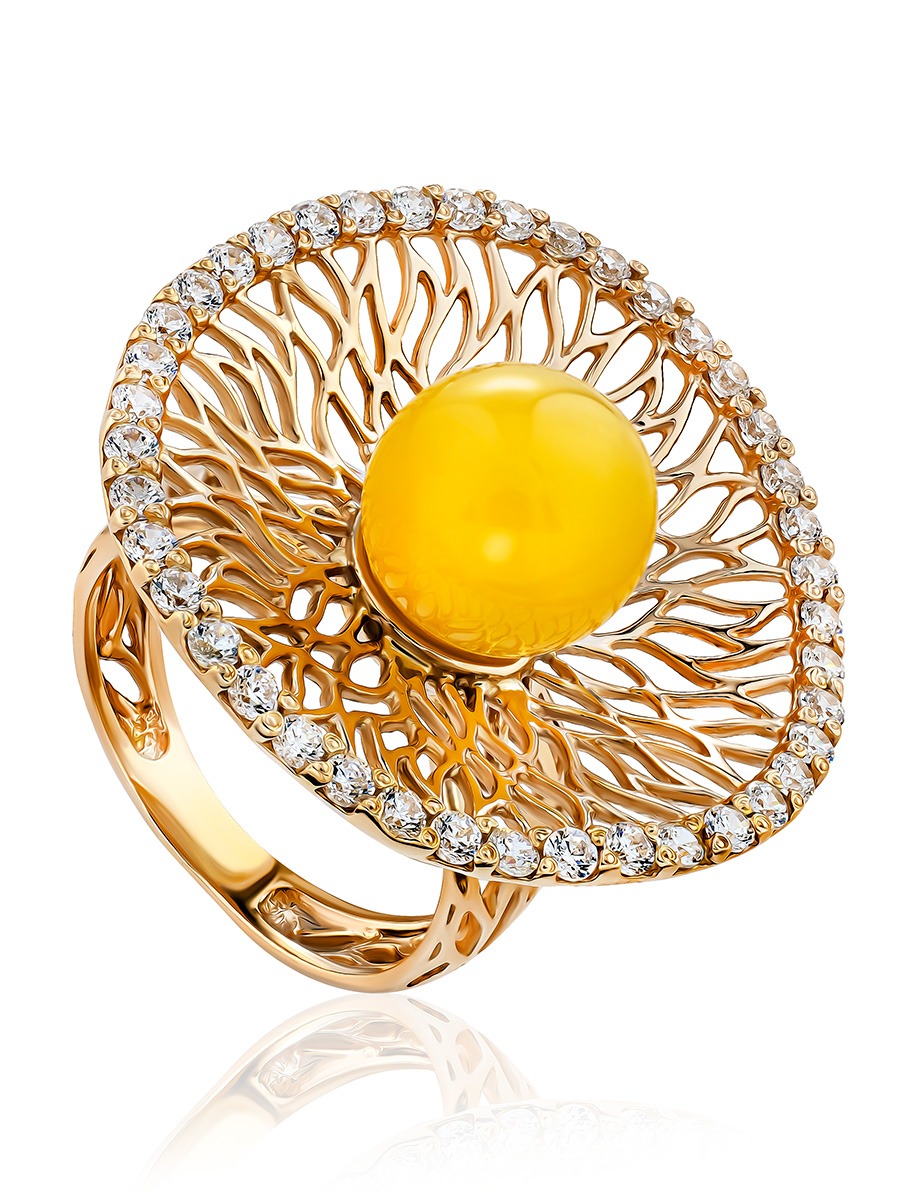 Luxurious ring with zirconites and honey amber "Venus"