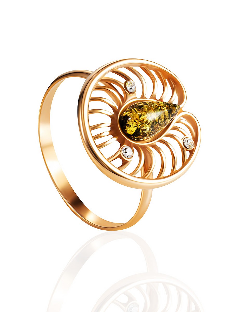 Luxurious ring with green amber "Amelia" 17