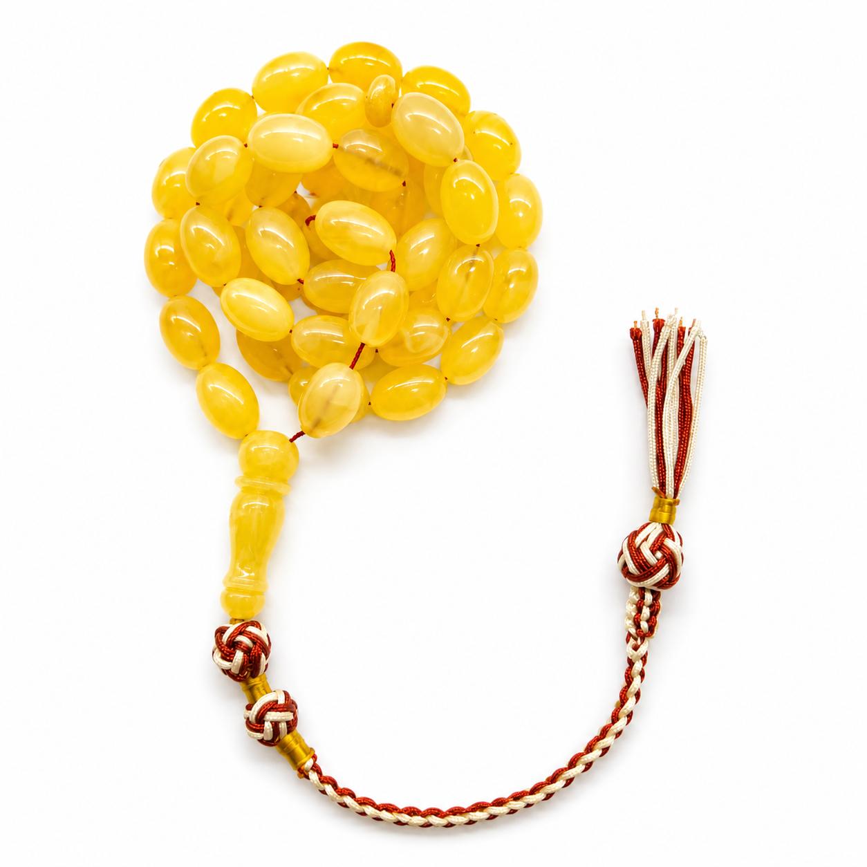 Golden Amber Misbaha – Natural Prayer Rosary 23g 48 olive shape beads