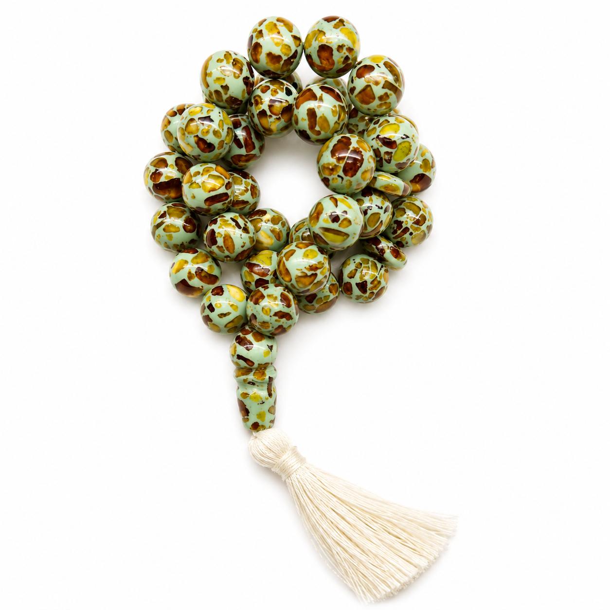 Muslim prayer beads with 33 amber mosaic beads "Dalmatian"